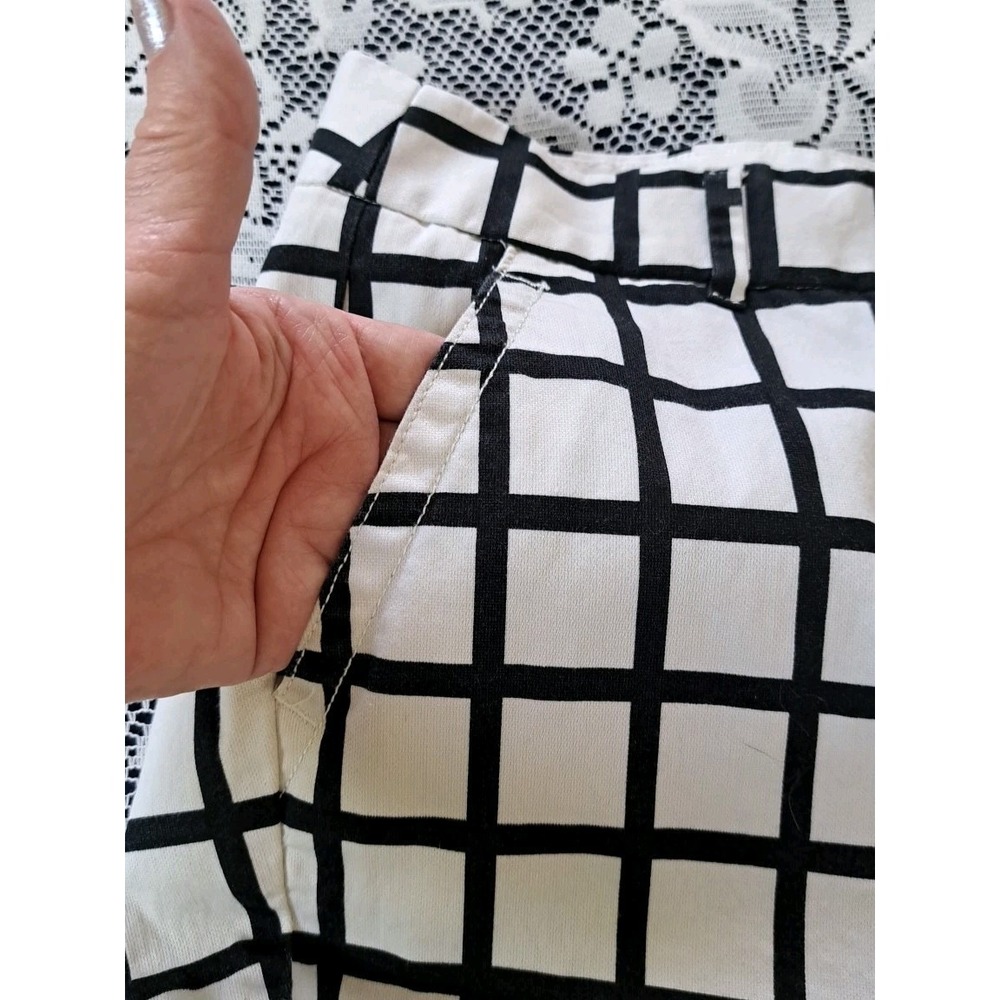 J.Crew Ankle Pants 10 Ivory Black Windowpane Flat Front Pockets Stretch Preppy - Picture 11 of 12